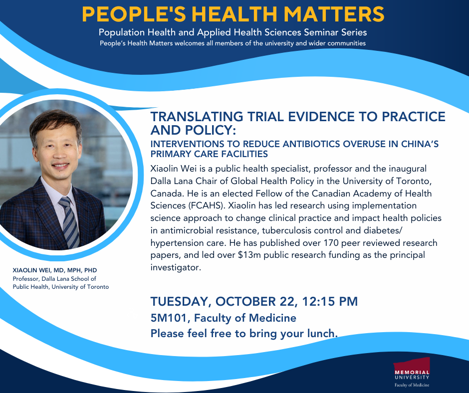 Graphic of Peoples Health Matters poster for October 22, 2024 – Dr. Xiaolin Wei